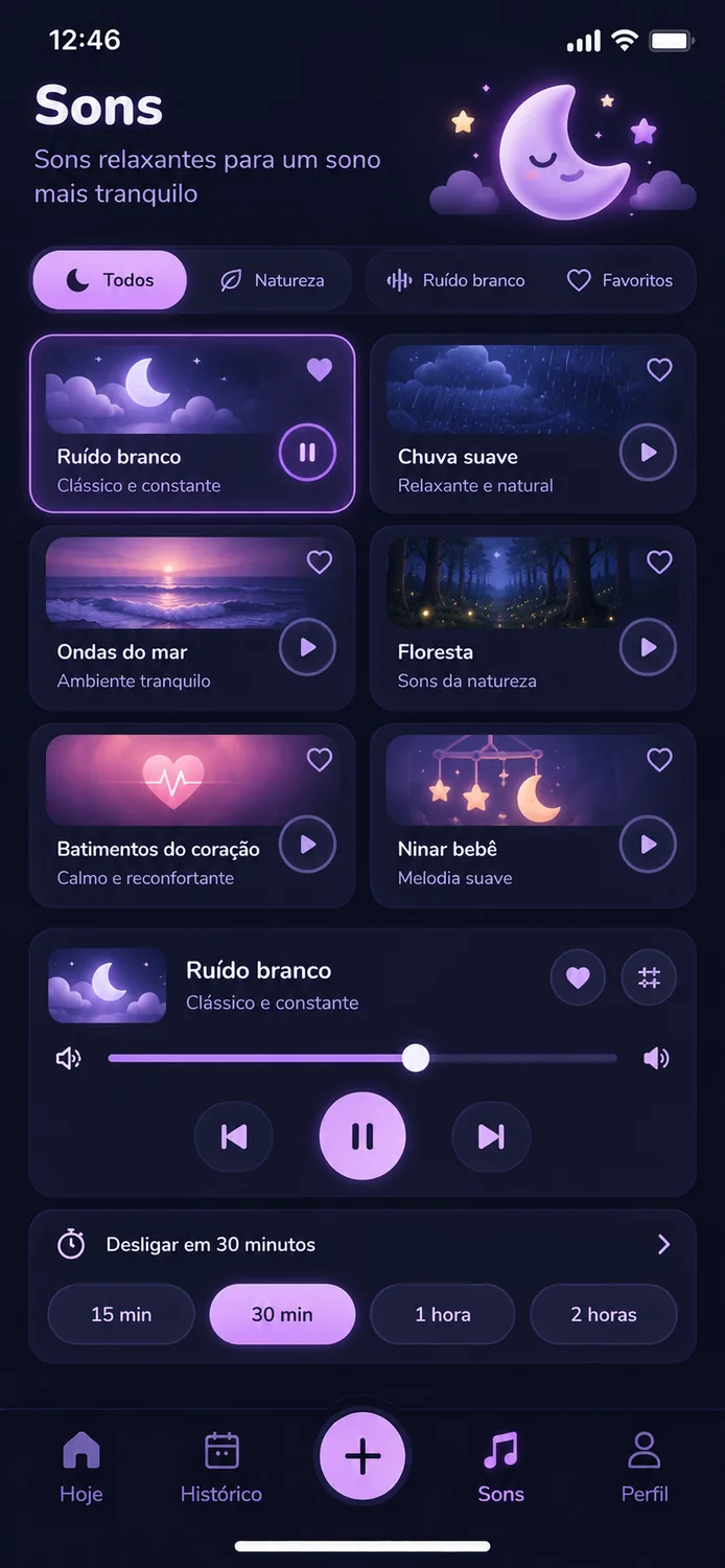 Tela de sons relaxantes e ruído branco da Nina
